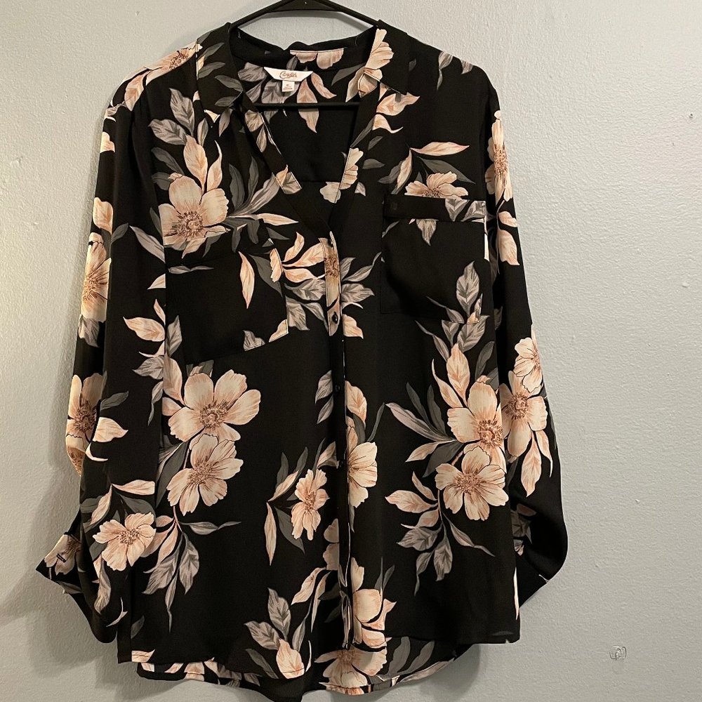Roll Tab Floral Blouse
